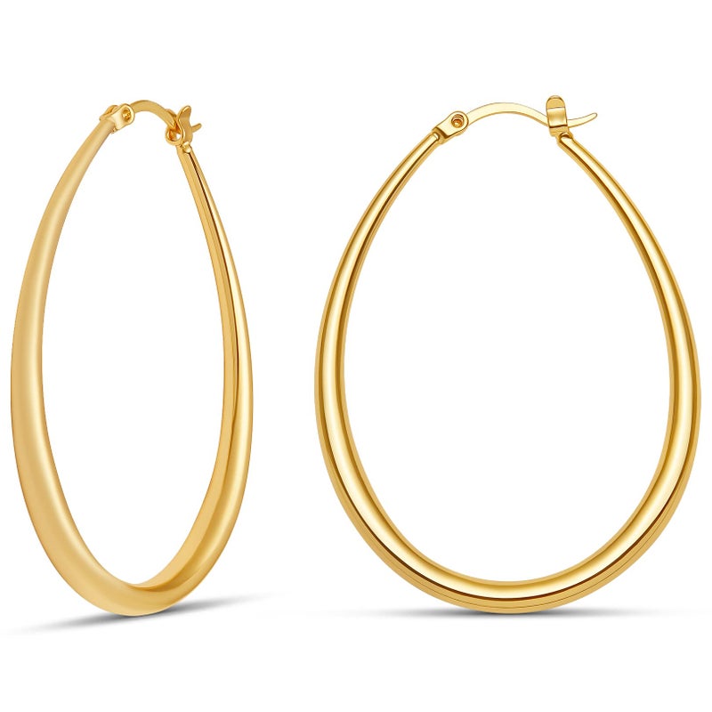 MILLA Oval Hoop Earrings - 14K Gold Plated, Rose Gold Plated and Sterling Silver Plated Hoop Earrings for Women - Hypoallergenic & Lightweight (14K Gold Plated / 45 mm / 1.8 inches) - Image 1